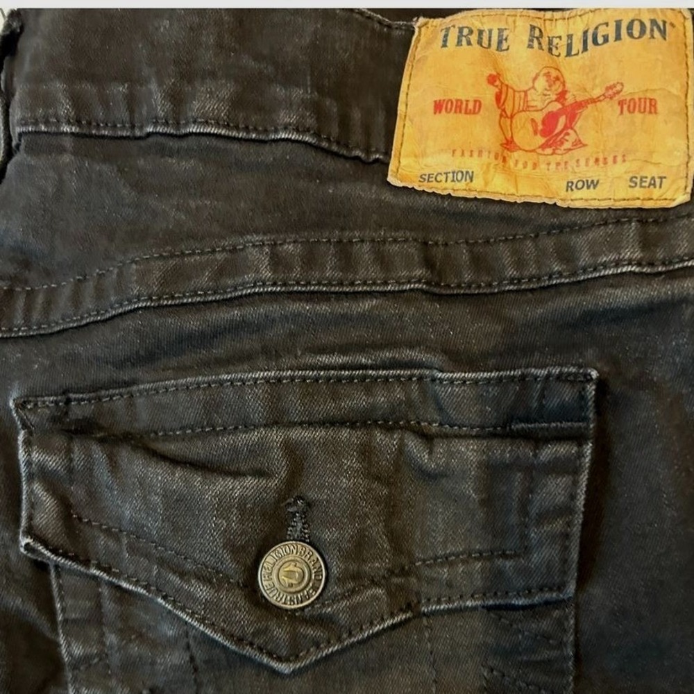 True Religion Rocco Relaxed Skinny Jeans 38x32 Men's Black Denim Flap Pockets